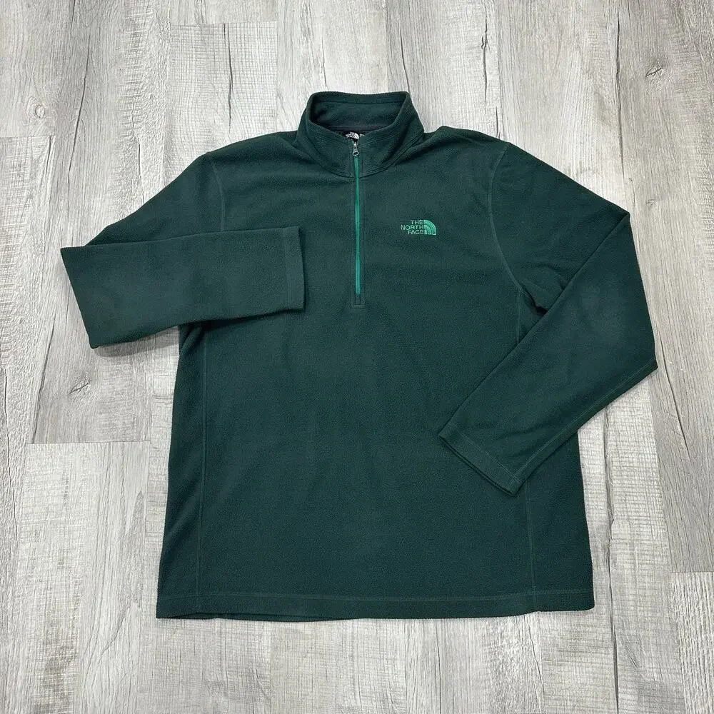 The North Face 1/4 Zip Mens Large Green Fleece Pullover Hiking Outdoor Sweater
